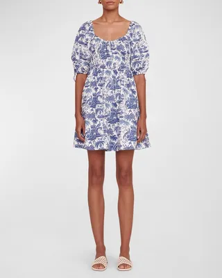 Faye Puff-Sleeve Cotton Poplin Mini Dress