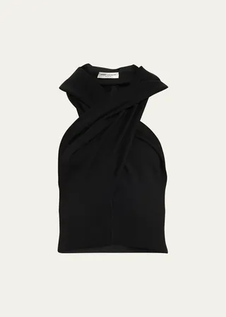 Wool Drape Halter Top with Hood