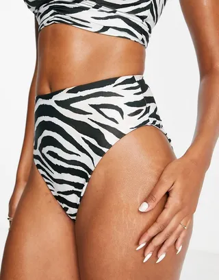 ASOS DESIGN mix and match high leg high waist bikini bottom in zebra print