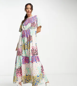 Pieces exclusive maxi dress in patchwork floral