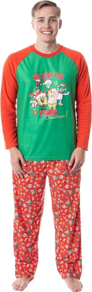 Nickelodeon Mens' SpongeBob SquarePants Krabby Christmas Pajama Set (X-Small) Red