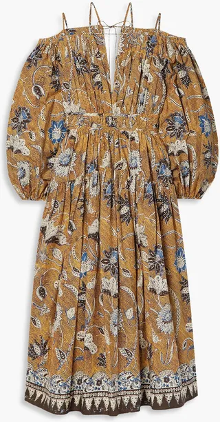 Tahlia printed cotton-poplin midi cold-shoulder dress