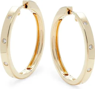 14K Yellow Gold & 0.15 TCW Diamond Hoop Earrings