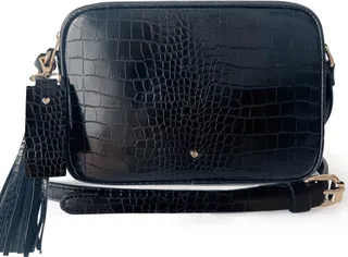 Johnny Loves Rosie - Black Vegan Leather Croc Logan Tassel Bag