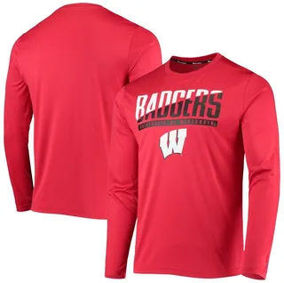 Men's Champion Red Wisconsin Badgers Wordmark Slash Long Sleeve T-shirt