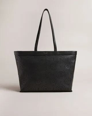 Laser Cut Magnolia Tote Bag in Black