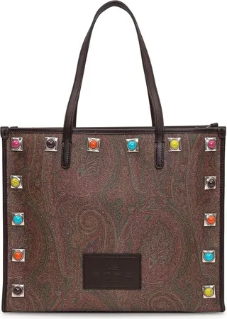 Etro Logo Patch Stud Embellished Tote Bag