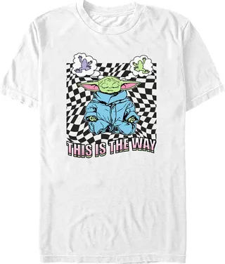 Men's Star Wars: The Mandalorian Grogu Frog Dream Checkerboard T-Shirt - White - Large