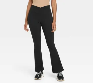 Women's Crossover V-Waistband Flare Leggings - A New Day™ Black XL
