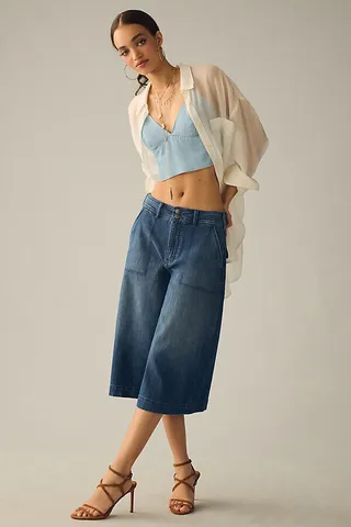Pilcro Mid-Rise Cropped Utility Culottes Blue