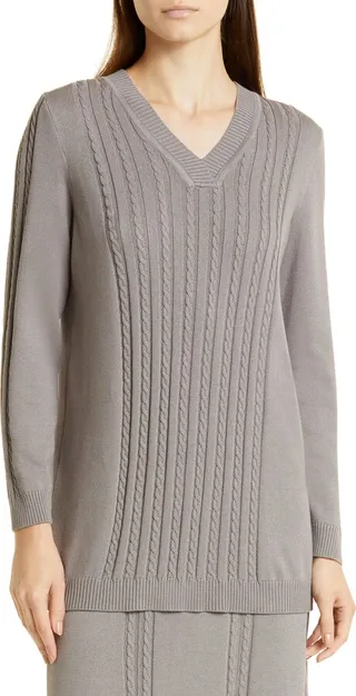 V-Neck Cable Knit Sweater