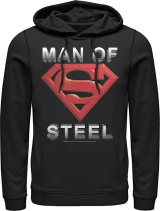 Men's Superman Man of Steel Beveled Logo Pull Over Hoodie - Black - Medium