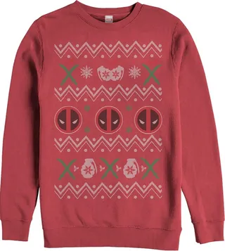 Men's Marvel Ugly Christmas Deadpool Sweatshirt - Red - Small