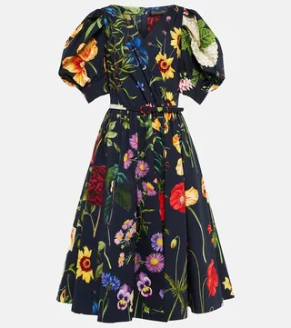 Floral cotton-blend midi dress