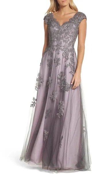 Embellished Mesh A-Line Gown