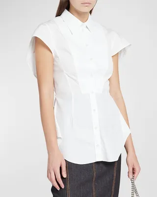 Button-Front Waisted Shirt with Wing Sleeves