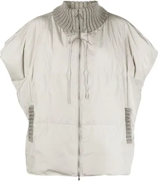 Ribbed-Trim Sleeveless Cape