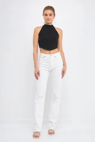 Endless Rose Back Tie Detail Halter Neck Top - Black