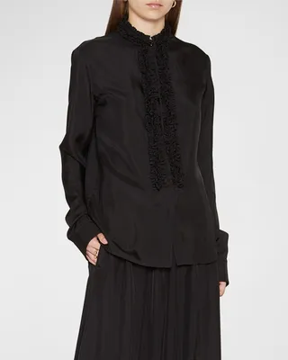 Ruffle Stand-Collar Shirt
