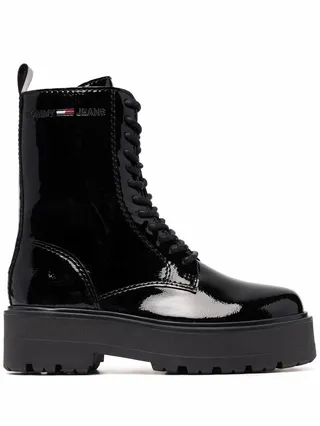 Patent Lace-Up Boots