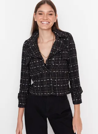 Checked Button Detail Jacket