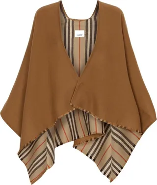 Burberry Icon Stripe Detail Wool Cape