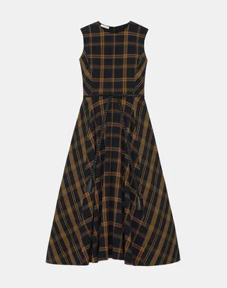 Fine Plaid Crepe Fit Flare Midi Dress