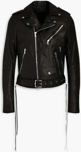 Slim-fit leather biker jacket