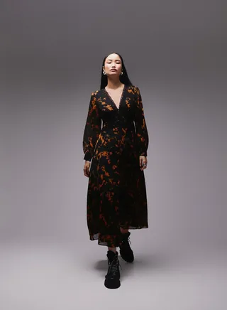 V-Neck Floral Print Dress
