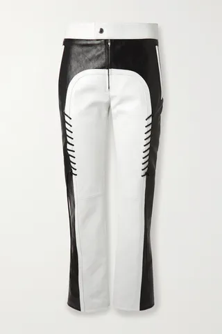 Chloé - Whipstitched Two-tone Leather Straight-leg Pants - Black