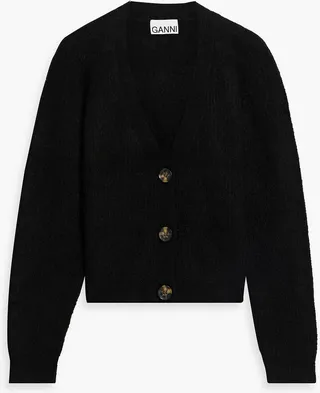 Brushed ribbed-knit cardigan