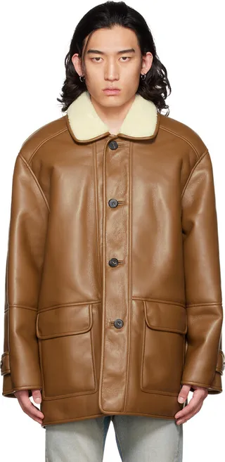 DRAE SSENSE Exclusive Brown Faux-Leather Jacket