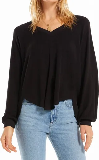 Plira Marled V-Neck Pullover in Black