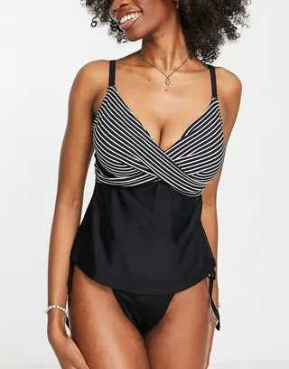 Figleaves Fuller Bust tankini top in black stripe