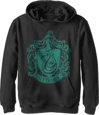 Boy's Harry Potter Slytherin Dark Badge Logo Pull Over Hoodie - Black - Large