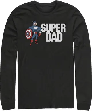 Men's Marvel Super Dad Cartoon Captain America Long Sleeve Shirt - Black - Small