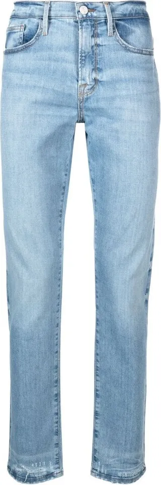 Distressed-Hem Mid-Rise Jeans