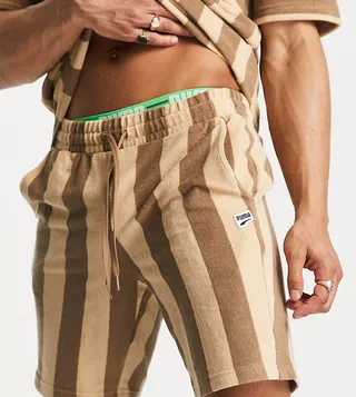 PUMA Downtown terrycloth shorts in brown stripe - Exclusive to ASOS