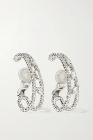 YEPREM - 18-karat White Gold Diamond Clip Earrings - One size