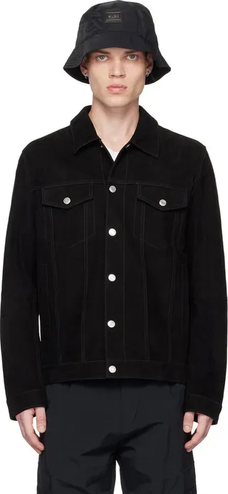 Hugo Black Flap Pocket Suede Jacket