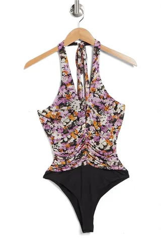 Blossoming Perfection Halter Neck Ruched Bodysuit