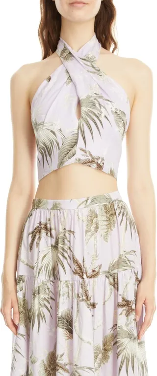 Luna Palm Print Crop Cotton Poplin Halter Top
