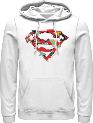 Men's Superman Logo Puzzle Pull Over Hoodie - White - Small