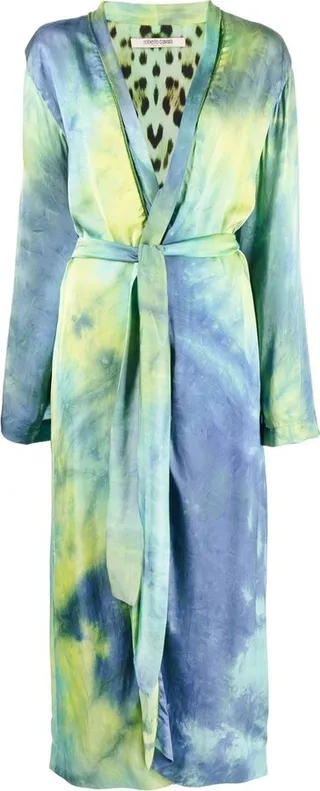 Tie-Dye Print Belted Coat