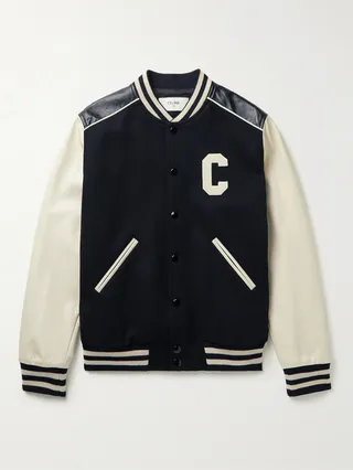 Appliquéd Wool-Blend and Leather Bomber Jacket