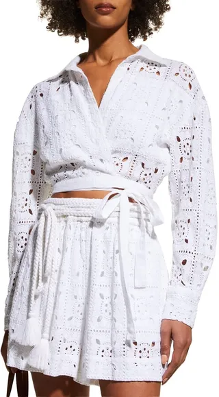 Savannah Eyelet Wrap Crop Top