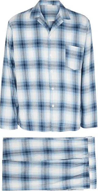 Cotton Checked Pyjama Set Sleepwear Sky Blue