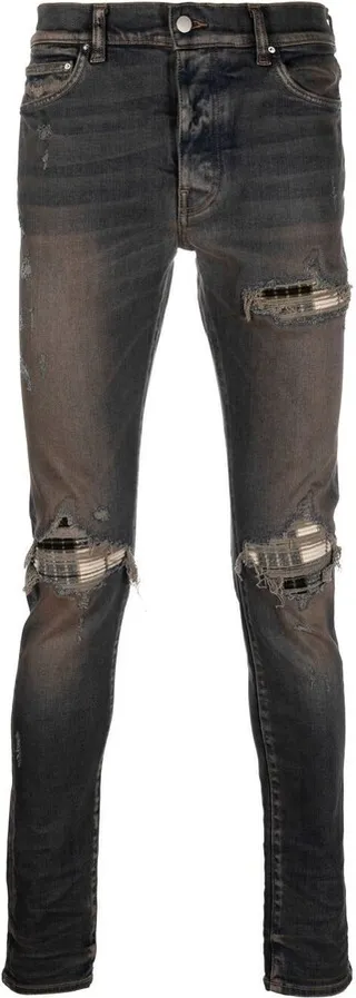 MX1 Plaid-Detail Skinny Jeans