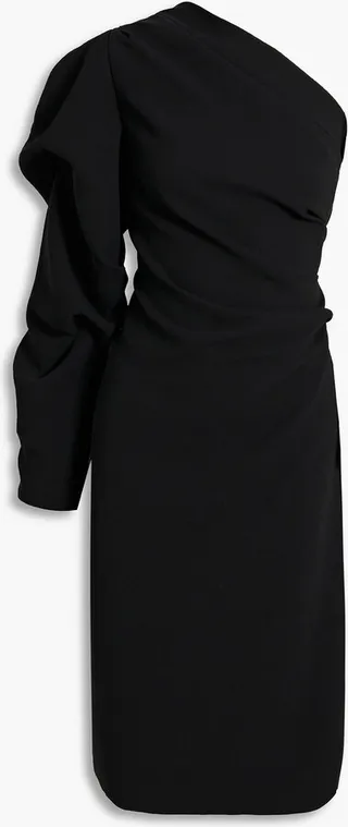 One-sleeve ruched crepe dress
