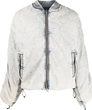 Distressed Denim Bomber Jacket